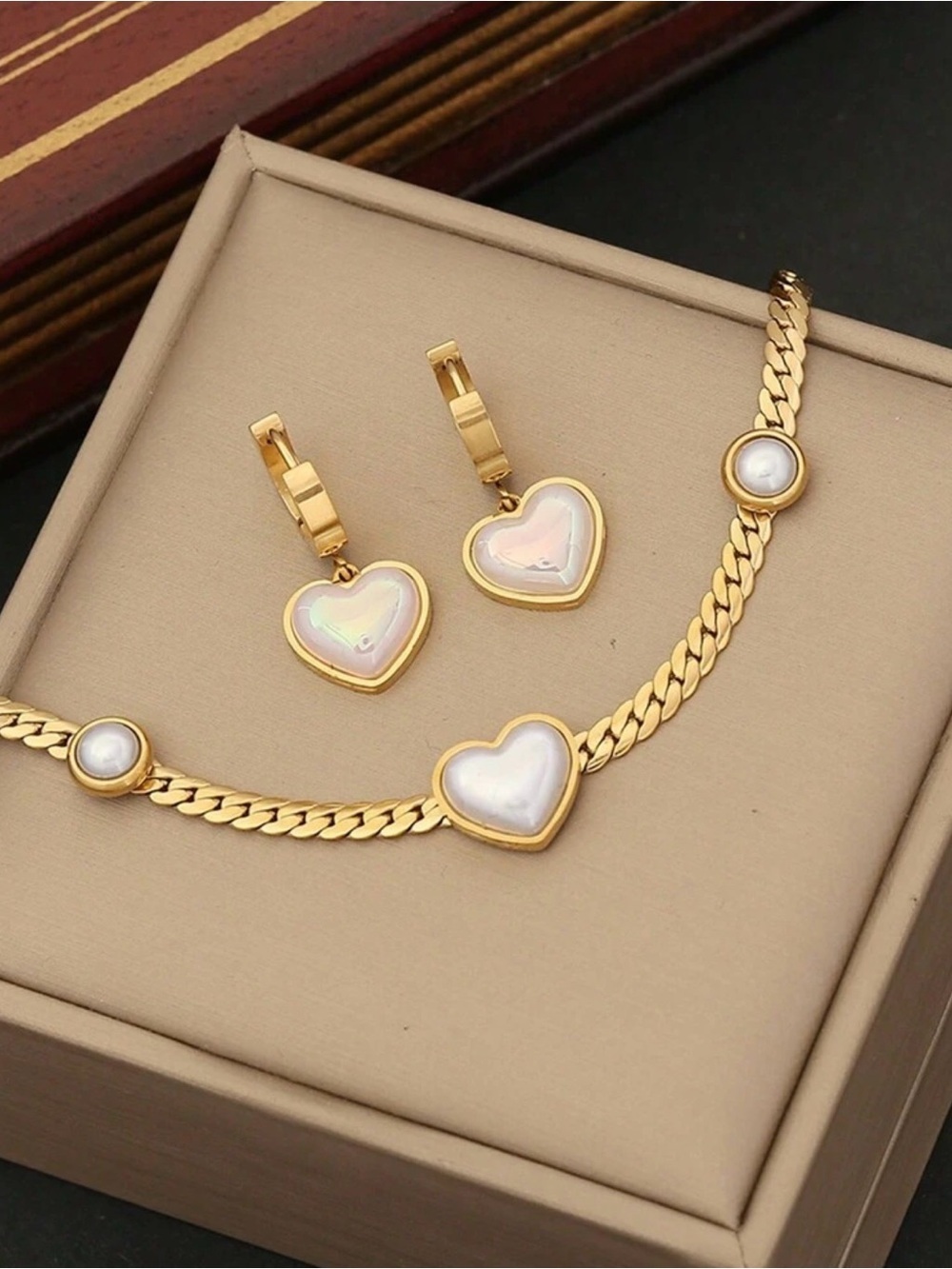 18K Gold Tone Heart Jewelry Set – Necklace, Bracelet & Earrings